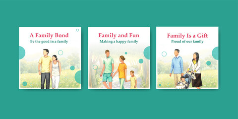 Advertise template with International Day of Families concept design watercolor illustration
