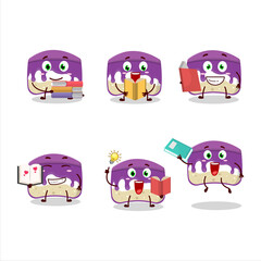 A picture of grapes cake cartoon character concept reading an amusing book