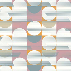 Geometric vector pattern, repeating square circle and half circle with stripe linear on surface. Pattern is clean for fabric, wallpaper, printing. Pattern is on swatches panel