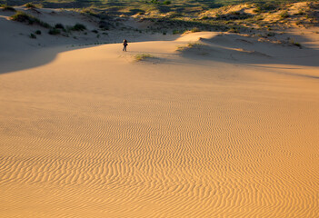 The texture of sand on the Sarykum dune is a desert in Russia, which is the second highest in the...