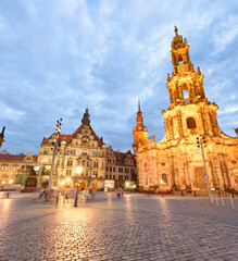 Dresden sunset skyline with ancient city buildings