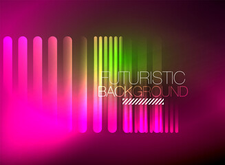 Bright neon color techno abstract background, shiny glowing neon lines in the dark background