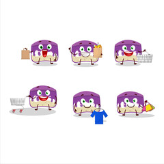 A Rich grapes cake mascot design style going shopping