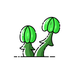 Green mystical poisonous mushrooms on white isolated background.