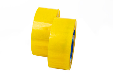 Studio lighting. the background is white. Yellow scotch tape. Close-up