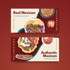 Twitter template with Mexican food concept design watercolor illustration