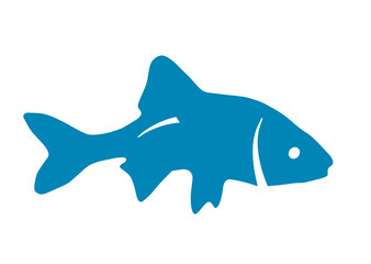 Blue silhouette of fish on white background