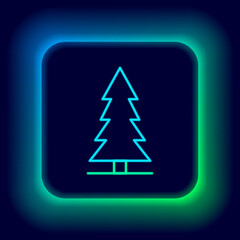 Fototapeta premium Glowing neon line Canadian spruce icon isolated on black background. Forest spruce. Colorful outline concept. Vector