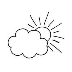 Doodle sun and cloud on a white background.Vector composition.