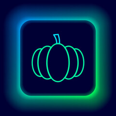 Glowing neon line Pumpkin icon isolated on black background. Happy Halloween party. Colorful outline concept. Vector
