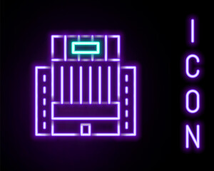 Glowing neon line Hotel Ukraina building icon isolated on black background. Colorful outline concept. Vector