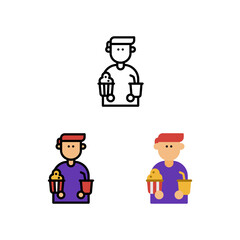 Person Popcorn and Drink Soda Cinema Theatre Icon, Logo, and illustration