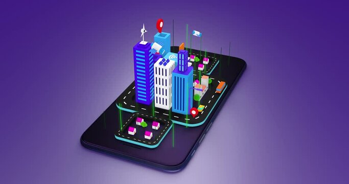 Digital Advanced Smart City. Artificial Intelligence. Wireless Network. Perfect Loop. Technology Related 3D 4K Motion Graphics.