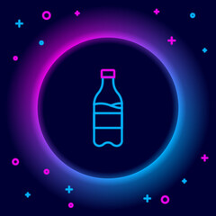 Glowing neon line Sport bottle with water icon isolated on black background. Colorful outline concept. Vector