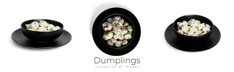 Dumplings with marbled beef and green onion isolated on a white background.