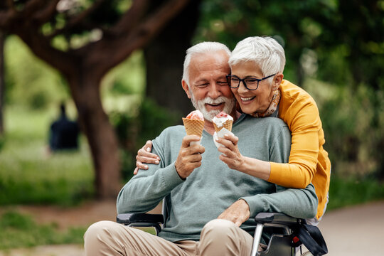 Senior man, tasting his wife's ice cream.