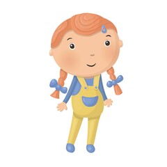 Cute little cartoon girl isolated on white background. Vector illustration.