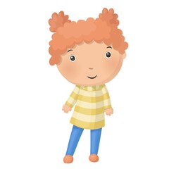 Cute little cartoon girl isolated on white background. Vector illustration.