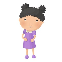 Cute little cartoon girl isolated on white background. Vector illustration.