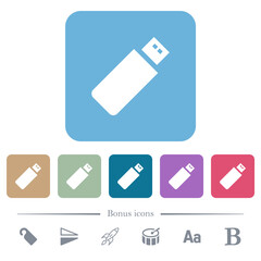 Pendrive flat icons on color rounded square backgrounds