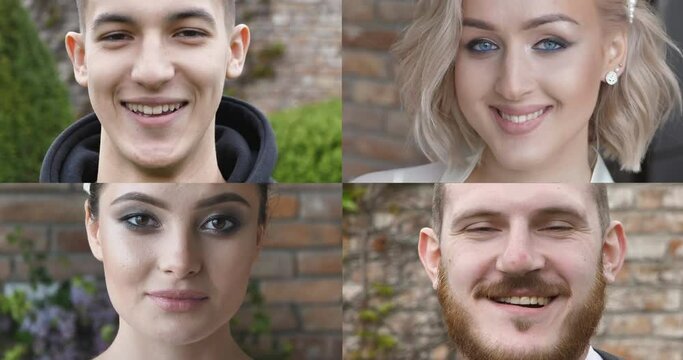 collage Smiling portrait of beautiful young people looking at camera. Happy, confident beautiful smart young people posing
