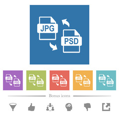 JPG PSD file conversion flat white icons in square backgrounds