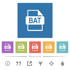 BAT file format flat white icons in square backgrounds