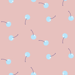 Cherry beige seamless fruit vector pattern. Berry background for print.