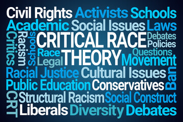 Critical Race Theory Word Cloud on Blue Background - 438593908