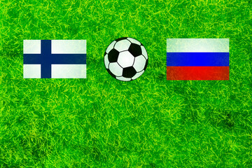 european 2021 soccer football championship score mockup, flags of Finland and Russia with space for...
