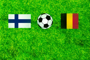 european 2021 soccer football championship score mockup, flags of Finland and Belgium with space...