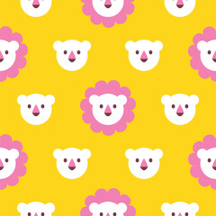 Cute baby lions seamless pattern texture for fabric print. Cartoon lions portraits. Children theme art style