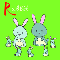 Obraz na płótnie Canvas Funny Animal Family Alphabet, Letter R rabbit