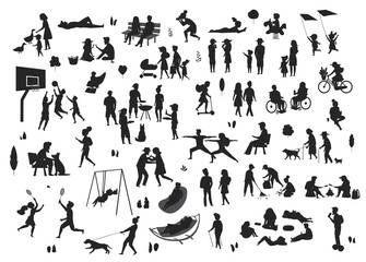 people in the park scenes silhouettes set