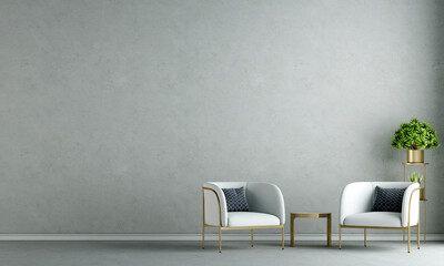 Modern home and decoration mock up furniture and interior design of beautiful living room and concrete wall texture background, 3d rendering