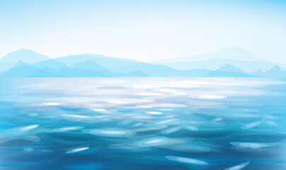 Fototapeta na wymiar Vector blue sea water and mountains background.