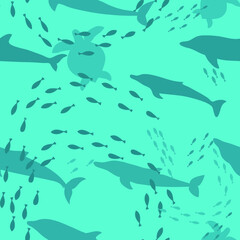 Seamless underwater background, with sea animals
