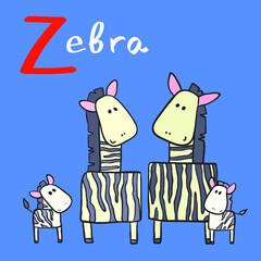 Funny Animal Family Alphabet, Letter Z - zebra