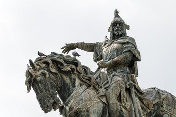 Close-up of King Jaume I the Conqueror, equestrian sculpture made in bronze by Agapito Vallmitjana...