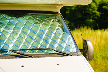 Camper with internal thermal screen blind at window