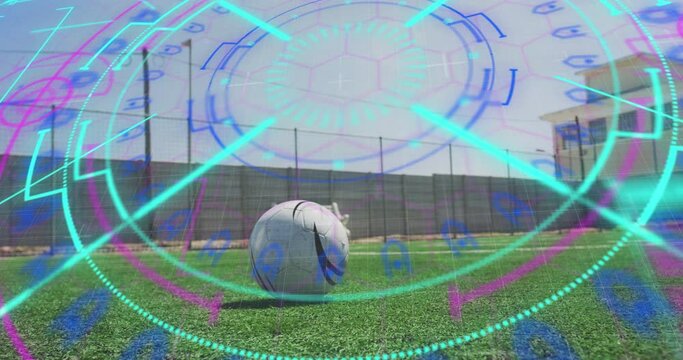 Animation of scope scanning over football player with prosthetic limb kicking ball