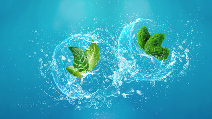 Couple butterfly make from leaves and water environment day concept