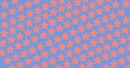 Composition of multiple red american flag stars and patterns on blue background