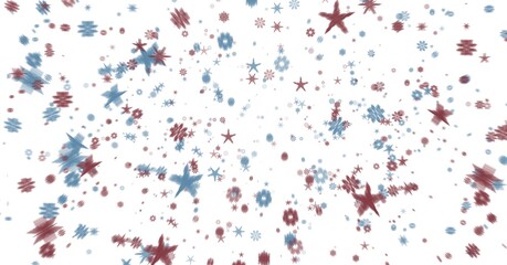 Fototapeta premium Composition of multiple red and blue american flag stars on white background