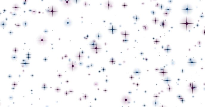 Composition of multiple red and blue american flag stars on white background