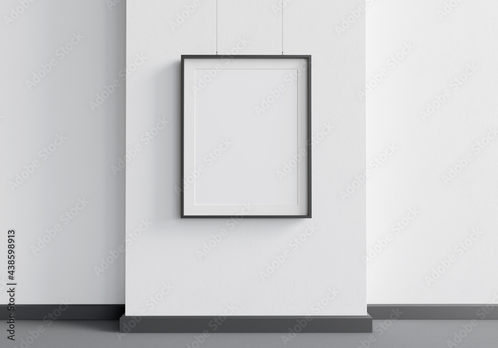 Poster blank mockup picture on white wall. 3d render. 3d image.