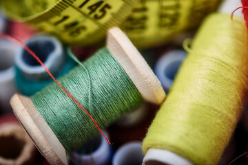 High Angle Close-Up Of Spools and Tape Measure