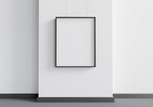 Blank mockup picture on white wall. 3d render. 3d image.