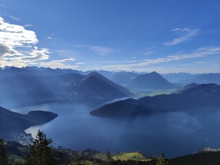 Vista panoramica dal sentiero sul monte Rigi, Svizzera