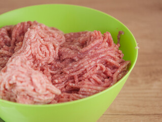 fresh raw minced beef, pork with copy space.